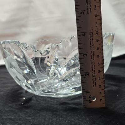 Vintage American Brilliant cut crystal leaf and frosted flower bowl with matching sugar & creamer - saw tooth daisy