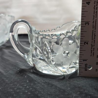 Vintage American Brilliant cut crystal leaf and frosted flower bowl with matching sugar & creamer - saw tooth daisy