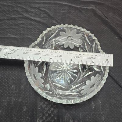 Vintage American Brilliant cut crystal leaf and frosted flower bowl with matching sugar & creamer - saw tooth daisy