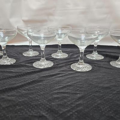 Vintage Cocktail Champagne Martini glasses - beautiful swirl base stemware set of 8