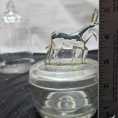 Fun glassware Vintage Jeanette Donkey Powder Jar - Victoria ceramics cats in a basket planter - glass Apothecary jar