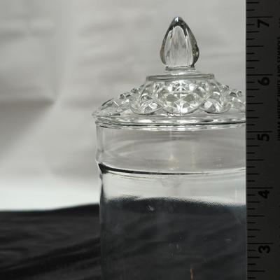 Fun glassware Vintage Jeanette Donkey Powder Jar - Victoria ceramics cats in a basket planter - glass Apothecary jar