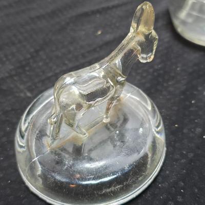 Fun glassware Vintage Jeanette Donkey Powder Jar - Victoria ceramics cats in a basket planter - glass Apothecary jar