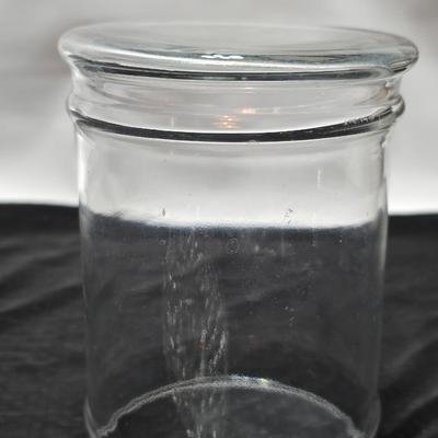 Fun glassware Vintage Jeanette Donkey Powder Jar - Victoria ceramics cats in a basket planter - glass Apothecary jar