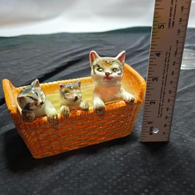 Fun glassware Vintage Jeanette Donkey Powder Jar - Victoria ceramics cats in a basket planter - glass Apothecary jar