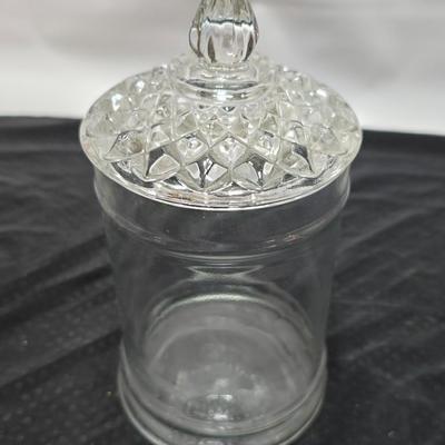 Fun glassware Vintage Jeanette Donkey Powder Jar - Victoria ceramics cats in a basket planter - glass Apothecary jar