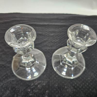 Vintage etched glassware - blown glass water pitcher with glasses and more