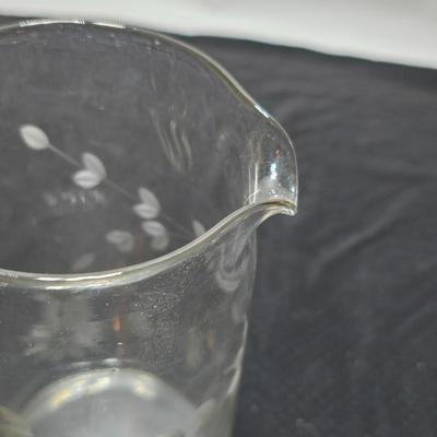 Vintage etched glassware - blown glass water pitcher with glasses and more