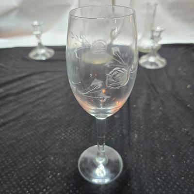 Vintage etched glassware - blown glass water pitcher with glasses and more
