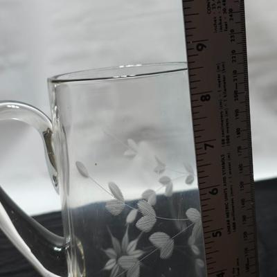Vintage etched glassware - blown glass water pitcher with glasses and more