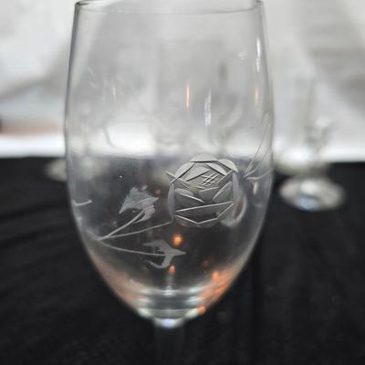 Vintage etched glassware - blown glass water pitcher with glasses and more