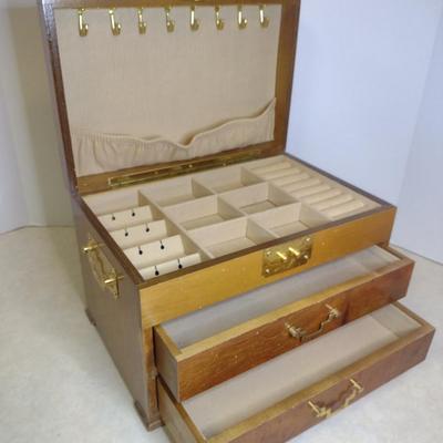 Wooden Jewelry Box- Approx 11 1/4" x 7 1/2" x 7 3/4" Tall