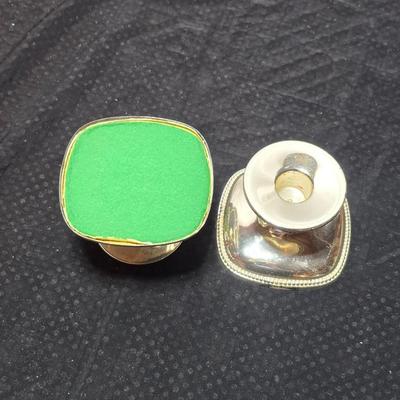 Emerald, green Musical Biscuit jar w/ metal lid - silver plate candlestick holders - Ver Silbert - Anlaufgeschützt silverplate German bowl
