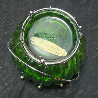 Emerald, green Musical Biscuit jar w/ metal lid - silver plate candlestick holders - Ver Silbert - Anlaufgeschützt silverplate German bowl