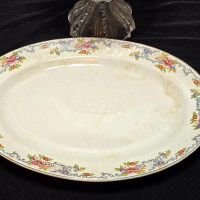 Glass Column Pedestal Candy Dish/Footed Compote with two Vintage Steubenville platters