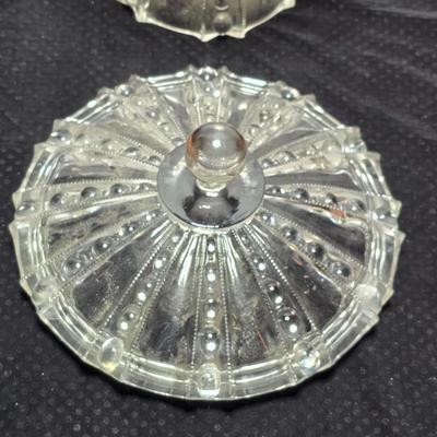 Glass Column Pedestal Candy Dish/Footed Compote with two Vintage Steubenville platters