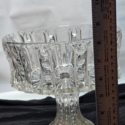 Glass Column Pedestal Candy Dish/Footed Compote with two Vintage Steubenville platters