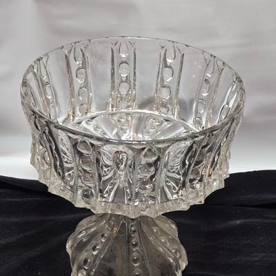 Glass Column Pedestal Candy Dish/Footed Compote with two Vintage Steubenville platters