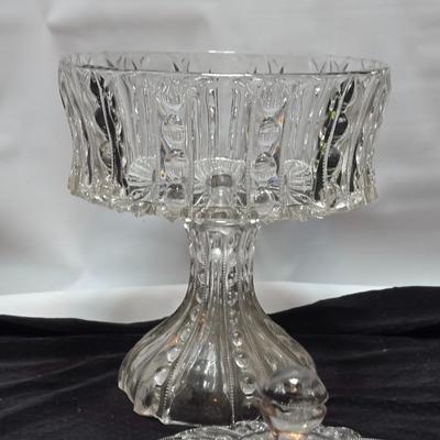 Glass Column Pedestal Candy Dish/Footed Compote with two Vintage Steubenville platters
