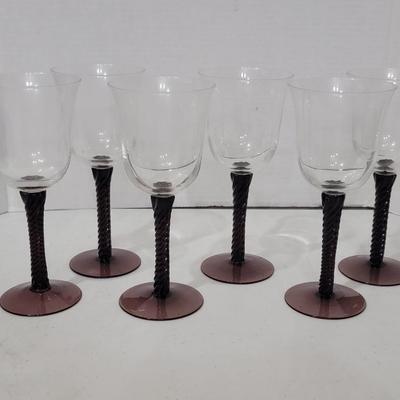 6 Purple Twisted Wine Glasses