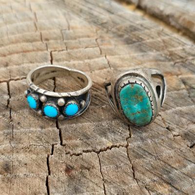 Sterling silver Navajo Rings with turquoise .925 Size 11,5 & 10