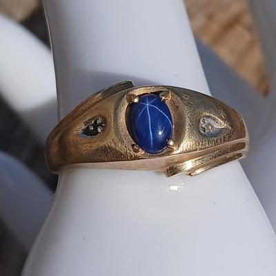 Vintage Men's 10K Gold - Blue Star Sapphire Ring Size 9.5 10 K