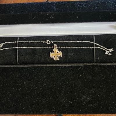 Sale Photo Thumbnail #172: Beautiful Jerusalem cross necklace 
There are no metal content markings.