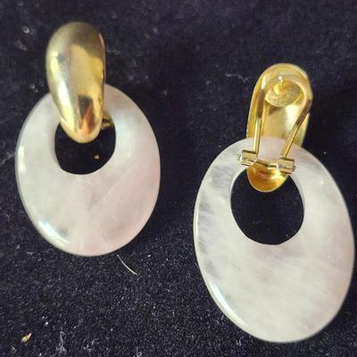 Sale Photo Thumbnail #178: Beautiful soft pink jadeite stones, the gold tone posts can acept other stones for variety.