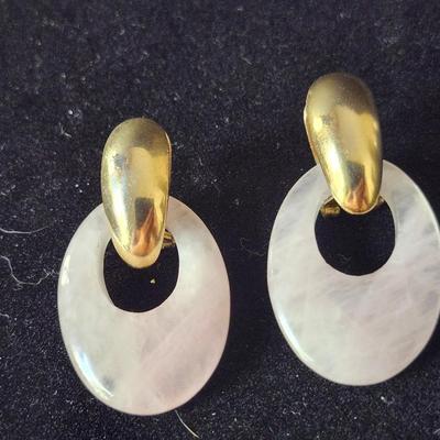 Sale Photo Thumbnail #179: Beautiful soft pink jadeite stones, the gold tone posts can acept other stones for variety.