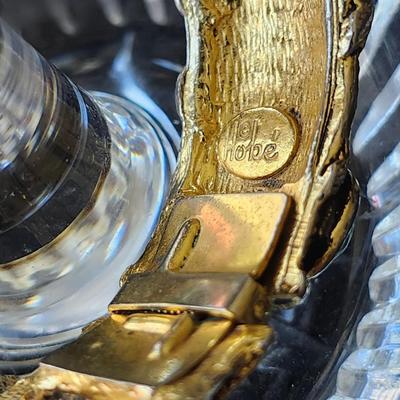 Sale Photo Thumbnail #218: Gold tone settings with green chrysoprase stone cabochons.  
All pieces are stamped HOBE.  
Retails at over $500