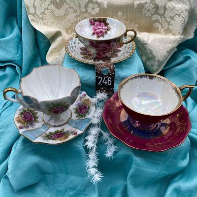 Sale Photo Thumbnail #231: 3 beautiful collectors tea cups with matching saucers, all in excellent condition.