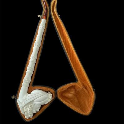 LARGE SULTAN MEERSCHAUM PIPE HANDCRAFTED MADE IN TURKEY WITH CASE #2