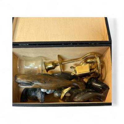 Sea Creature Figurines and Wooden Box Lot of 11
