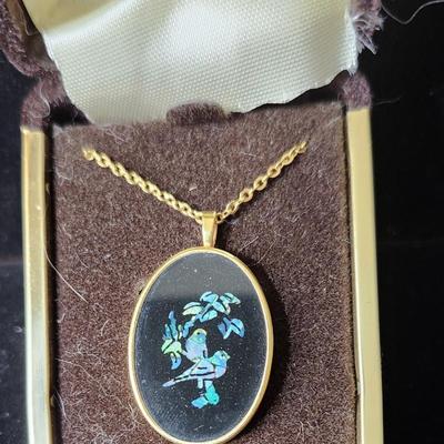 Sale Photo Thumbnail #286: Onyx pendant with opal bird inset,
14K gold filled