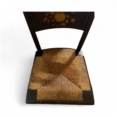 Hitchcock Style Black and Gold Stenciled Chair with a Rush Seat