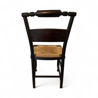 Hitchcock Style Black and Gold Stenciled Chair with a Rush Seat