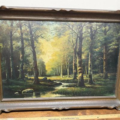 Vintage Painting: Oil on Masonite Landscape