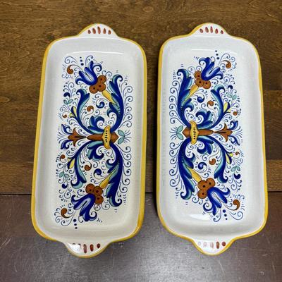 Italian Ceramic Rectangular Canape Plates Floral Design Ceramica Nova Deruta