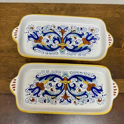 Italian Ceramic Rectangular Canape Plates Floral Design Ceramica Nova Deruta