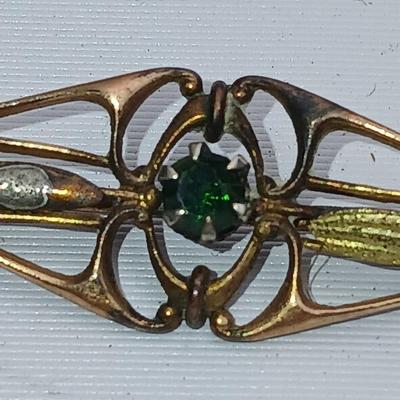 Antique 1900's gold colored brooch, Iris glass brooch, gold toned w/ ruby wreath brooch a ring and a necklace chain