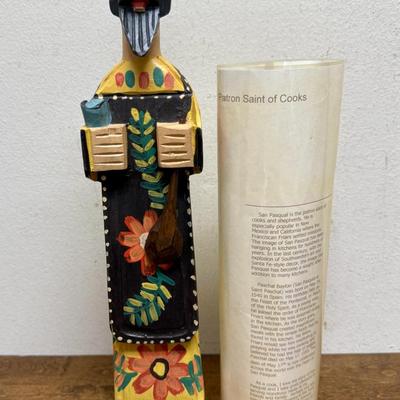 Carved Wooden Figurine San Saint Pasqual Patron saint of cooks and shepherd.