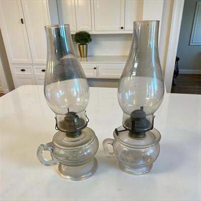 Vintage Kerosene Hurricane Lamps Set of Two