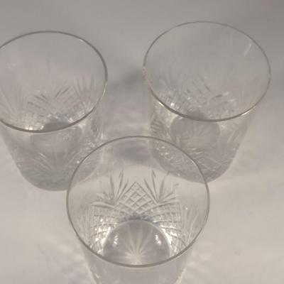 Sale Photo Thumbnail #136: Antique Flint Glass Tumblers- Pineapple and Diamond Design- Three Pieces- Approx 3 7/8" Tall.  Items have some 'chigger bite' chipping- please see all pictures.