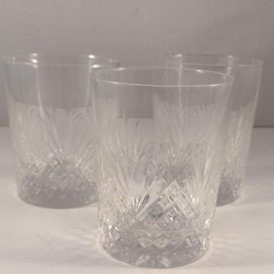 Sale Photo Thumbnail #135: Antique Flint Glass Tumblers- Pineapple and Diamond Design- Three Pieces- Approx 3 7/8" Tall.  Items have some 'chigger bite' chipping- please see all pictures.