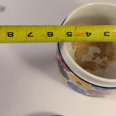 Sale Photo Thumbnail #149: Vintage Hand Painted Ges Gesch Germany Porcelain Storage Box with Lid- Approx 5 1/2" in Diameter.  Item has chipping and discoloration- please see all pictures.