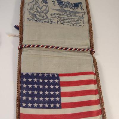 Sale Photo Thumbnail #162: Antique WWI Silk Forget Me Not Sweetheart Handkerchief Pouches