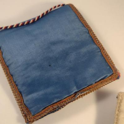 Sale Photo Thumbnail #164: Antique WWI Silk Forget Me Not Sweetheart Handkerchief Pouches