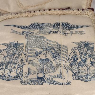 Sale Photo Thumbnail #155: Antique WWI Silk Forget Me Not Sweetheart Handkerchief Pouches