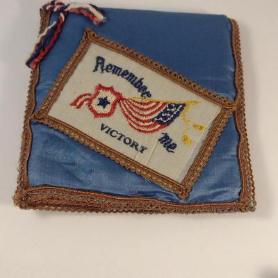 Sale Photo Thumbnail #161: Antique WWI Silk Forget Me Not Sweetheart Handkerchief Pouches