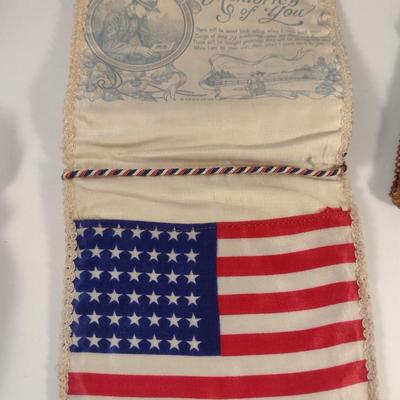 Sale Photo Thumbnail #158: Antique WWI Silk Forget Me Not Sweetheart Handkerchief Pouches